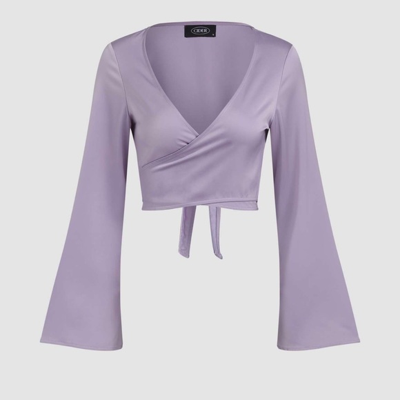 Cider Tie Front Bell Sleeve Crop Top - Picture 1 of 3
